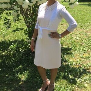 Karl Lagerfeld Paris pearl collard sheath pink dress